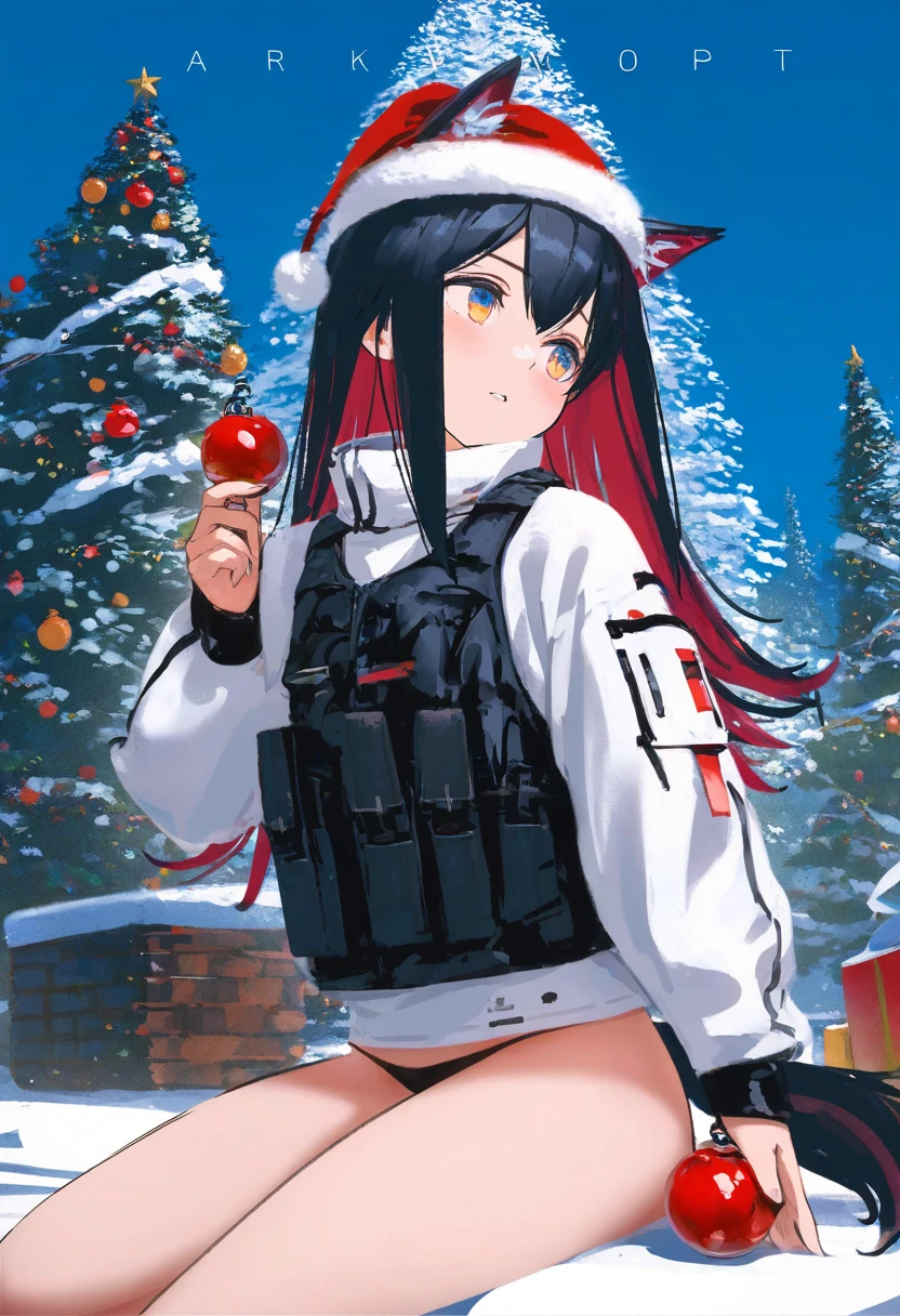(atsuage \(kakinop\)) mika pikazo,(wlop,reoen,tianliang duohe fangdongye),[ask \(askzy\)],[kantoku], - 1girl,texas \(arknights\),arknights,underwear,tactical vest,christmas tree,christmas ornaments,