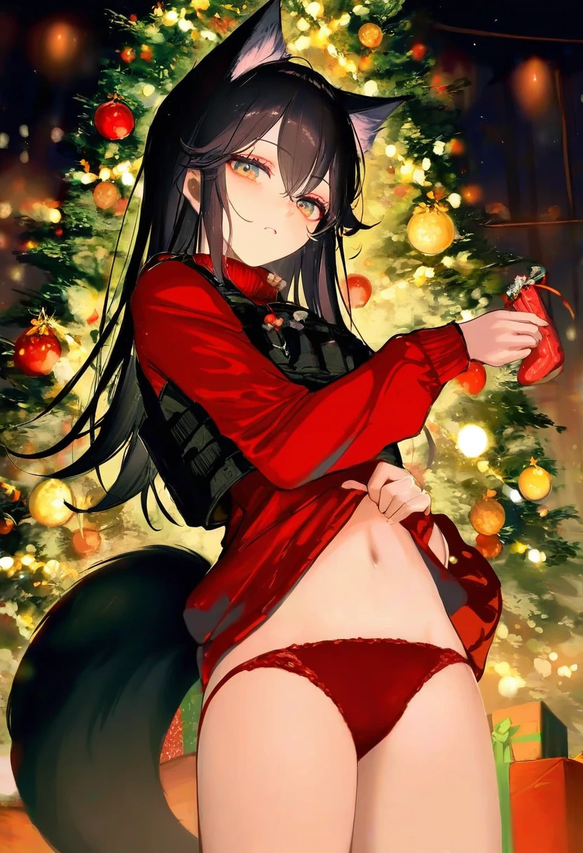 kaede \(sayappa\),[[wlop]],[[[kase daiki]]],jima,[sheya],[[ciloranko]],[[[toosaka asagi]]],[[[tianliang duohe fangdongye]]],henreader, - 1girl,texas \(arknights\),arknights,underwear,tactical vest,christmas tree,christmas ornaments,