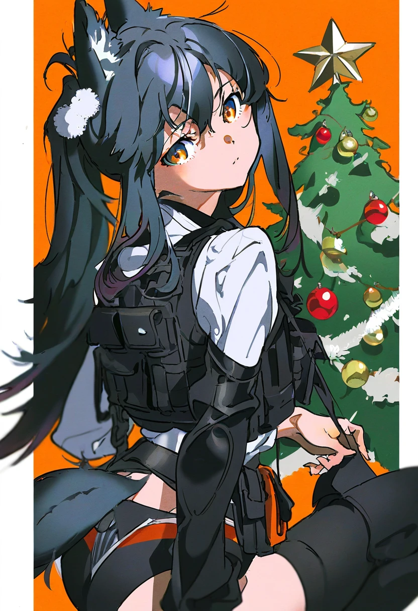 ((yoneyama mai)), - 1girl,texas \(arknights\),arknights,underwear,tactical vest,christmas tree,christmas ornaments,