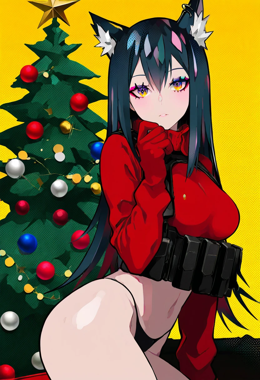 (lam \(ramdayo\)), - 1girl,texas \(arknights\),arknights,underwear,tactical vest,christmas tree,christmas ornaments,