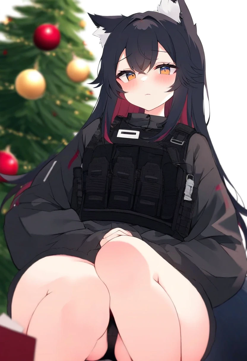 [[muuran]], - 1girl,texas \(arknights\),arknights,underwear,tactical vest,christmas tree,christmas ornaments,