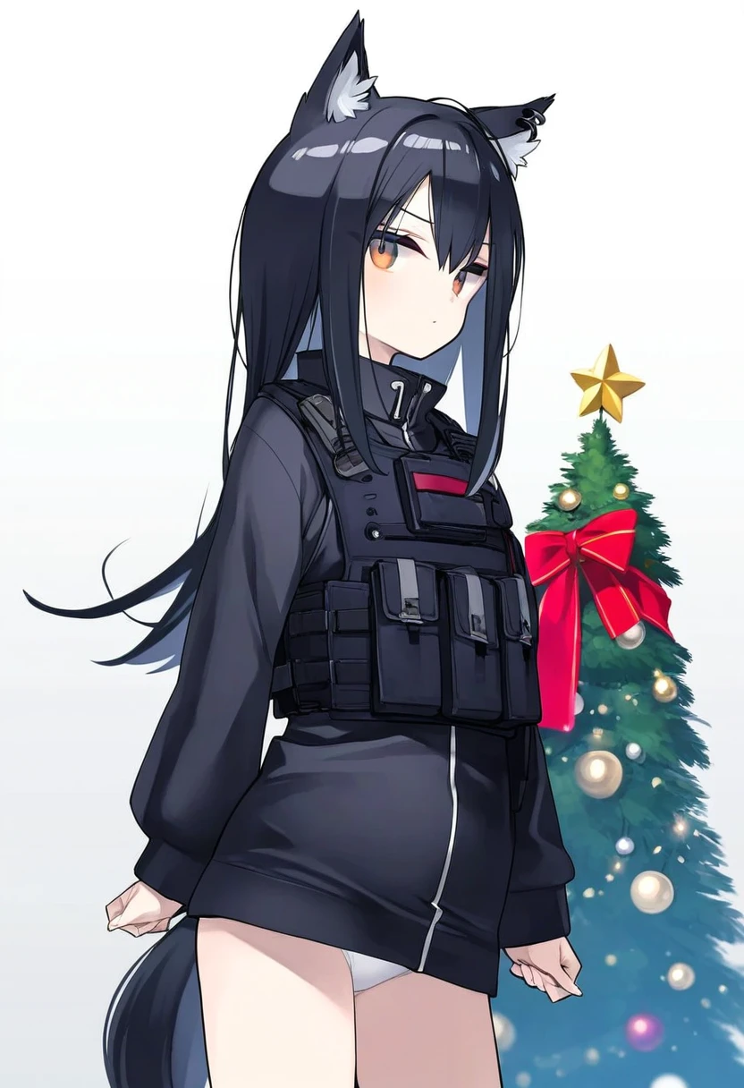 [[kedama milk],ishiyumi,[tianliang duohe fangdongye],poco\(asahi age\),mochizuki kei], - 1girl,texas \(arknights\),arknights,underwear,tactical vest,christmas tree,christmas ornaments,