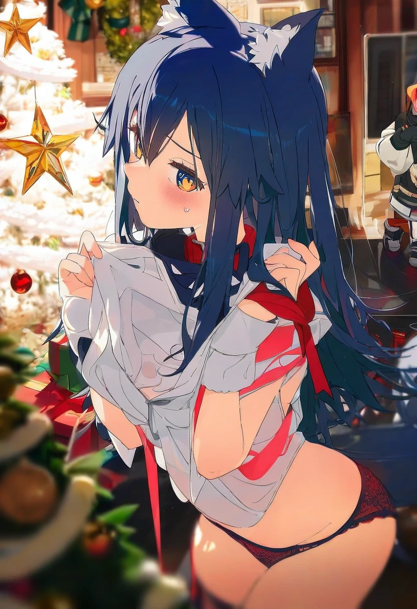 ((ogipote,bm tol)),[[yoneyama mai,ciloranko,blue-senpai,aikome \(haikome\)]], - 1girl,texas \(arknights\),arknights,underwear,tactical vest,christmas tree,christmas ornaments,