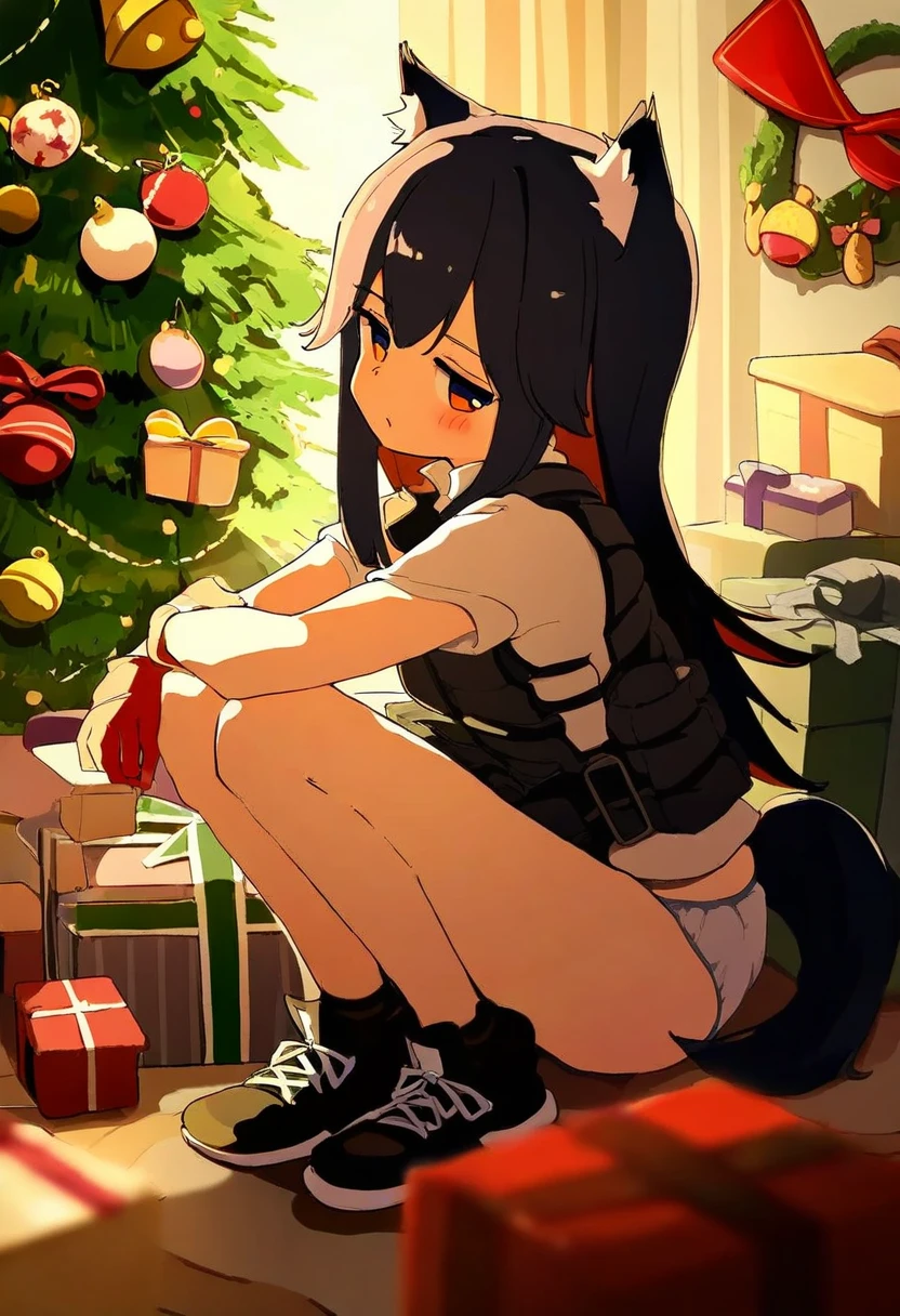 tianliang duohe fangdongye,[[[tyakomes,shinapuu]]], - 1girl,texas \(arknights\),arknights,underwear,tactical vest,christmas tree,christmas ornaments,