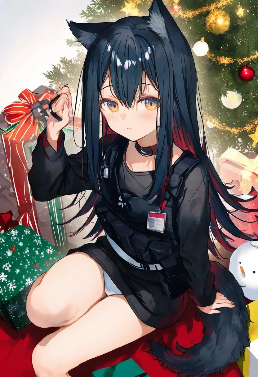 kazutake hazano,ningen mame,[kedama milk],[[wlop]],[[As109]],[[mika pikazo]], - 1girl,texas \(arknights\),arknights,underwear,tactical vest,christmas tree,christmas ornaments,