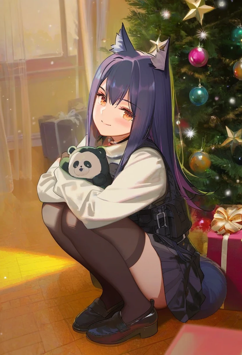kukka,ryou\(ryoutarou\),((kyockcho,alphonse\(white datura\),miyase mahiro,milk panda)),ask\(askzy\), - 1girl,texas \(arknights\),arknights,underwear,tactical vest,christmas tree,christmas ornaments,