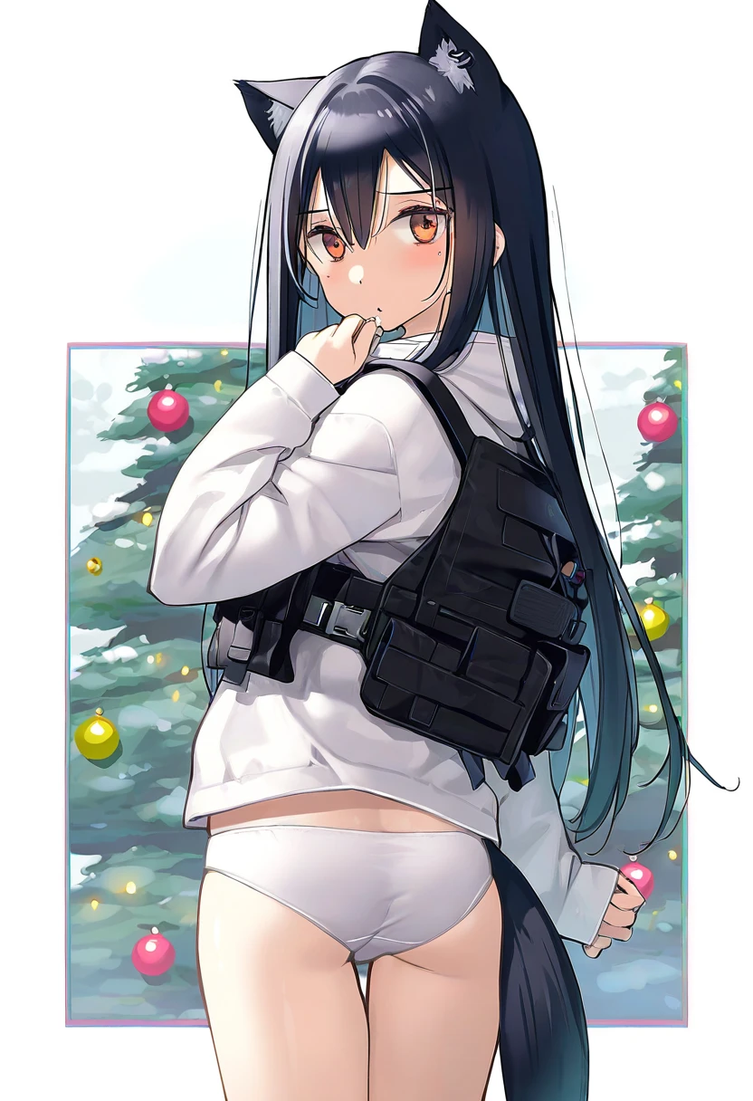 (tidsean,kantoku,poco\(asahi age\),yago8 pp3,ningen mame), - 1girl,texas \(arknights\),arknights,underwear,tactical vest,christmas tree,christmas ornaments,