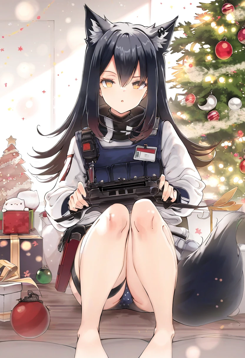 (hoji\(hooooooooji1029\),kedama milk,akizero1510,kinhasu,hisona \(suaritesumi\)), - 1girl,texas \(arknights\),arknights,underwear,tactical vest,christmas tree,christmas ornaments,