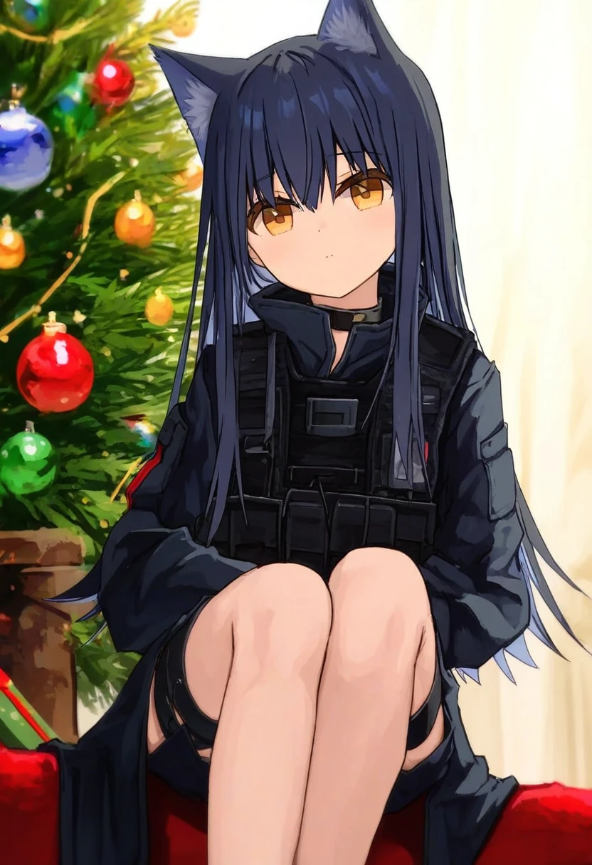 (yuuji \(and\),namie,shion\(mirudakemann\),nanase nao,as109,yuuhagi \(amaretto-no-natsu\)), - 1girl,texas \(arknights\),arknights,underwear,tactical vest,christmas tree,christmas ornaments,