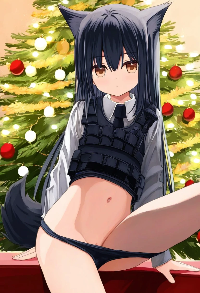 (ishikei,ryou\(ryoutarou\),yuuhagi \(amaretto-no-natsu\),refeia,cierra\(ra-bit\)), - 1girl,texas \(arknights\),arknights,underwear,tactical vest,christmas tree,christmas ornaments,