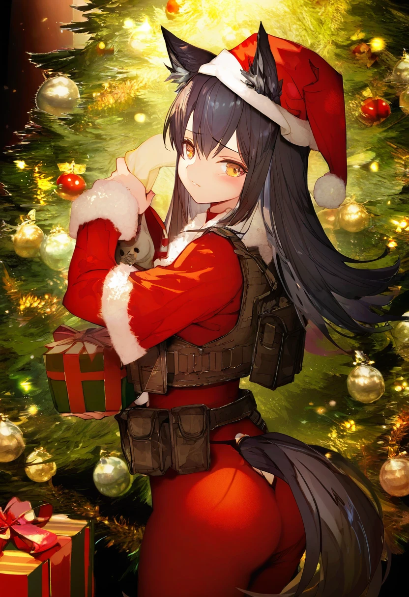 (miyase mahiro,creayus,binggong asylum,demizu posuka,namie,cui \(jidanhaidaitang\)), - 1girl,texas \(arknights\),arknights,underwear,tactical vest,christmas tree,christmas ornaments,