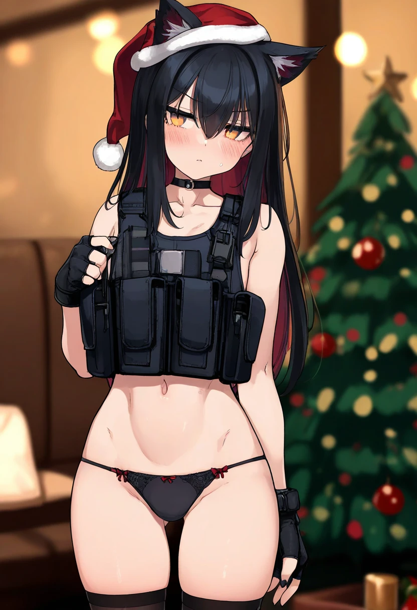 null \(nyanpyoun\),yuuji \(and\),meion,kani biimu,mamimi\(mamamimi\),hiten \(hitenkei\), - 1girl,texas \(arknights\),arknights,underwear,tactical vest,christmas tree,christmas ornaments,
