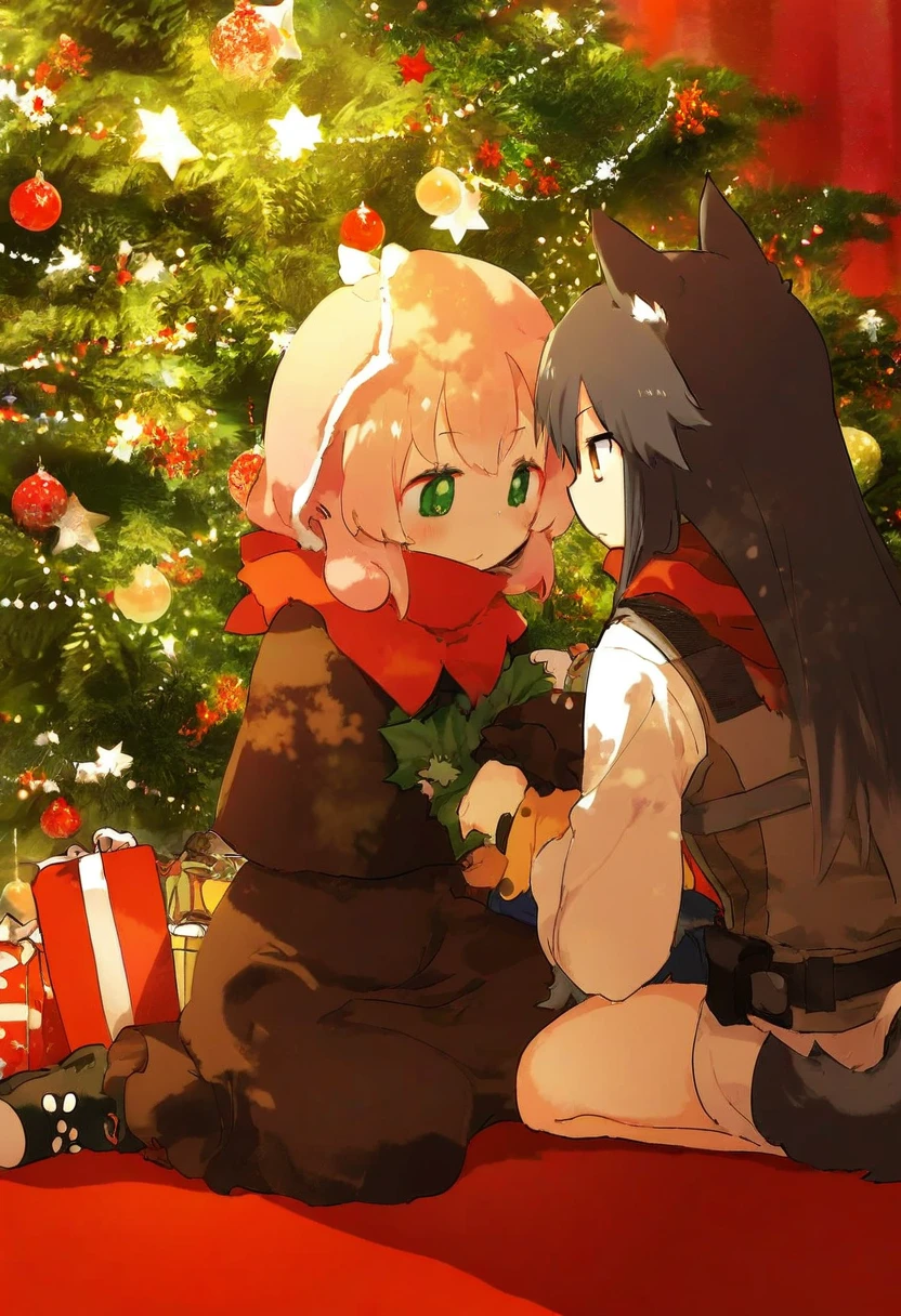 ((onineko,amazuyu tatsuki,rebecca \(keinelove\),namie,kaigen 1025)), - 1girl,texas \(arknights\),arknights,underwear,tactical vest,christmas tree,christmas ornaments,