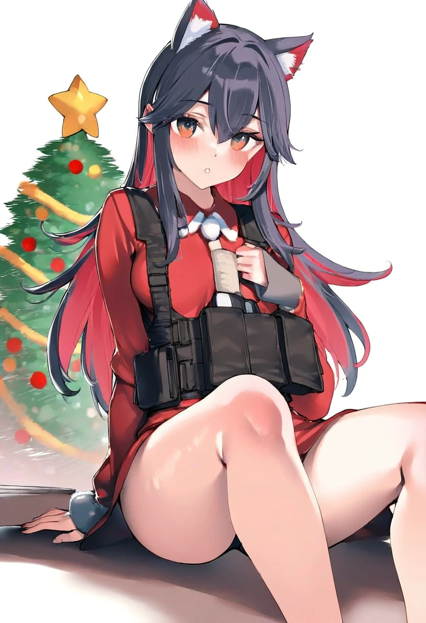 ebifurya,fumio \(rsqkr\),kani biimu,sy4, - 1girl,texas \(arknights\),arknights,underwear,tactical vest,christmas tree,christmas ornaments,