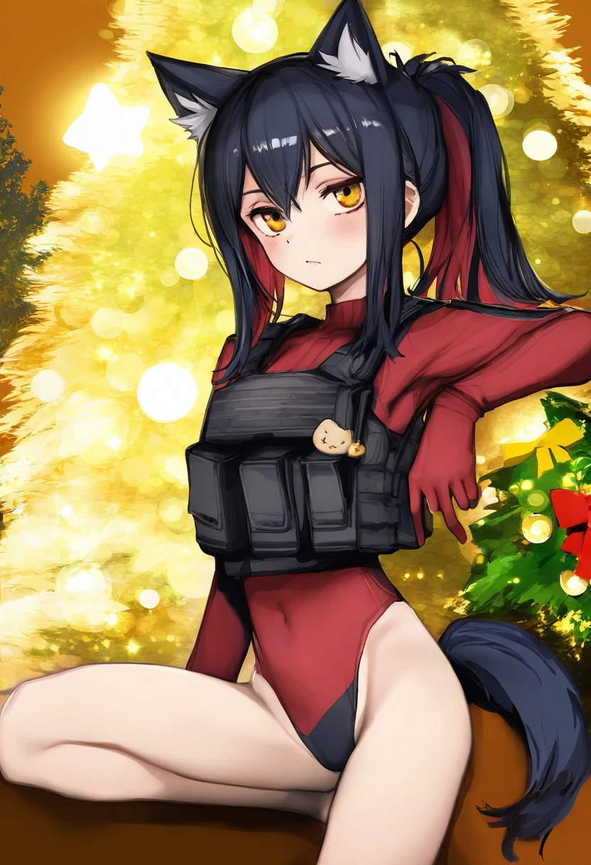 nanashi \(nlo\),ask\(askzy\),yuuji \(and\),phantom ix row,lm7\(op-center\),mamimi \(mamamimi\), - 1girl,texas \(arknights\),arknights,underwear,tactical vest,christmas tree,christmas ornaments,