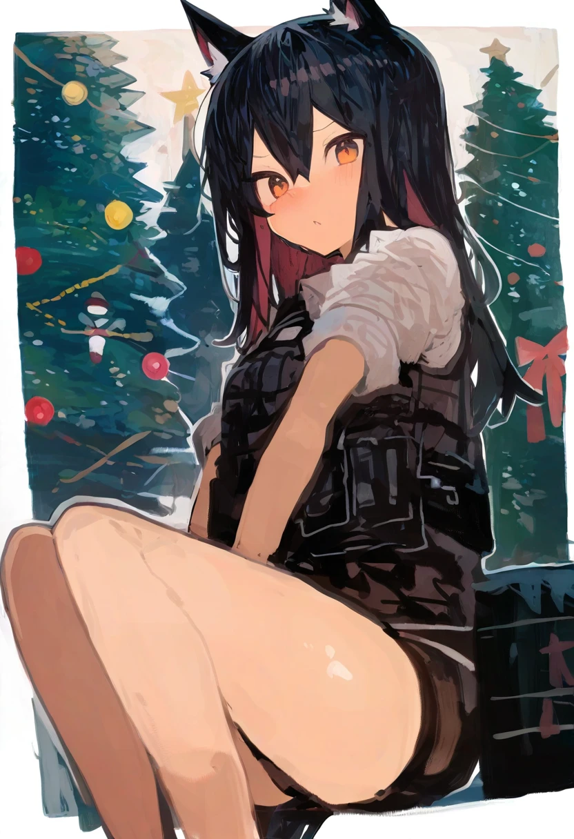 kaamin \(mariarose753\),milk panda,ask\(askzy\),ikeuchi tanuma,kukka, - 1girl,texas \(arknights\),arknights,underwear,tactical vest,christmas tree,christmas ornaments,