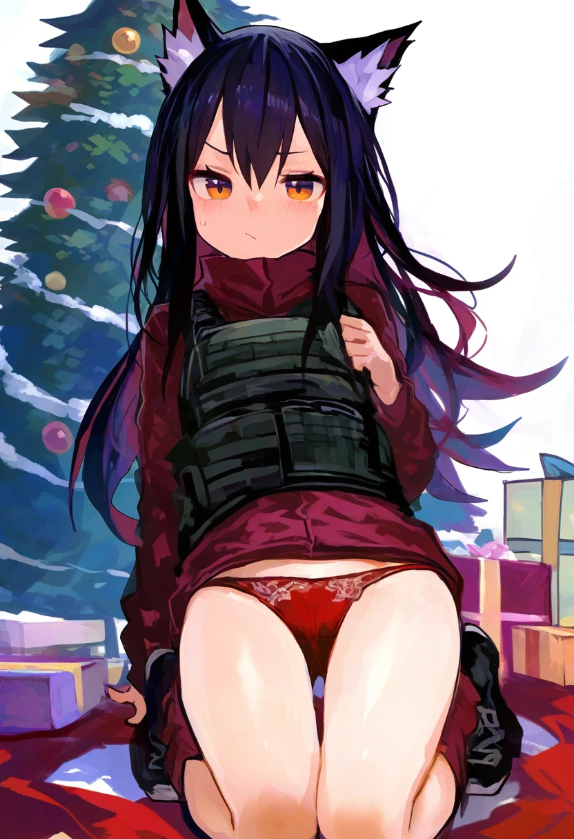 fuzichoco,amazuyu tatsuki,misaka 12003-gou,kaamin \(mariarose753\),as109,fkey, - 1girl,texas \(arknights\),arknights,underwear,tactical vest,christmas tree,christmas ornaments,
