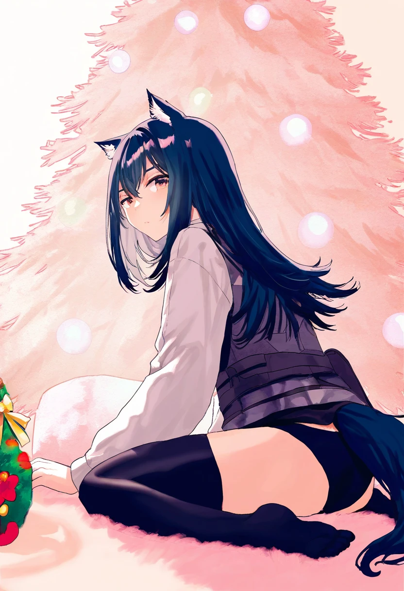 tabi \(tabisumika\),[[[[ao+beni]]]],ayul \(ayulneri 92\),[yokochou],(rin31153336),(migolu), - 1girl,texas \(arknights\),arknights,underwear,tactical vest,christmas tree,christmas ornaments,