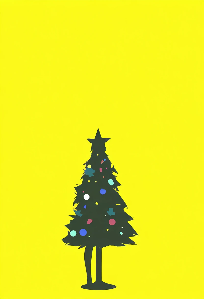 minimalism,((no lineart)),(((faceless))),simple background,blending,flat color,limited palette, - 1girl,texas \(arknights\),arknights,underwear,tactical vest,christmas tree,christmas ornaments,