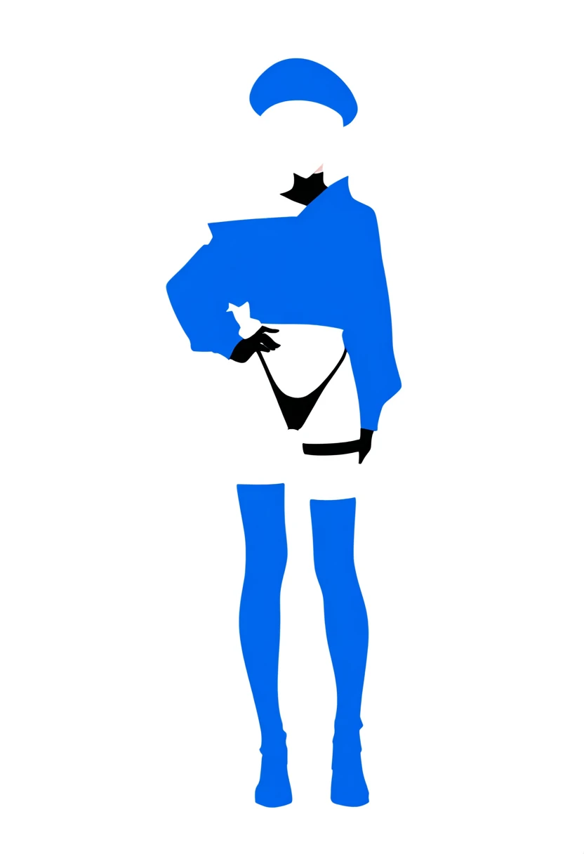 minimalism,((no lineart)),(((faceless))),simple background,blending,flat color,limited palette, - 1girl,exusiai \(arknights\),arknights,black gloves,black panties,blue thigh boots,blue hat,blue jacket,long sleeves,race queen,thigh strap,thong,single bare shoulder,skindentation,tire,